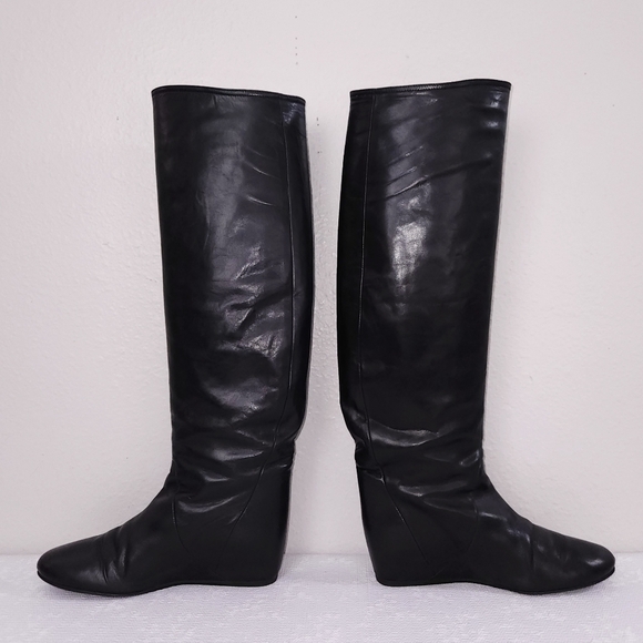 LANVIN Hidden Wedge Black Leather Boots EU 35.5 - Picture 3 of 15